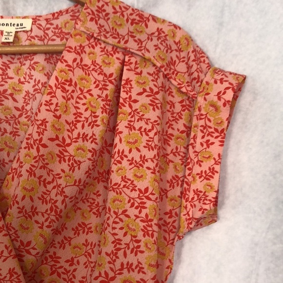 Monteau Los Angeles Crop Top Orange White Floral Size X-Large - Picture 5 of 13